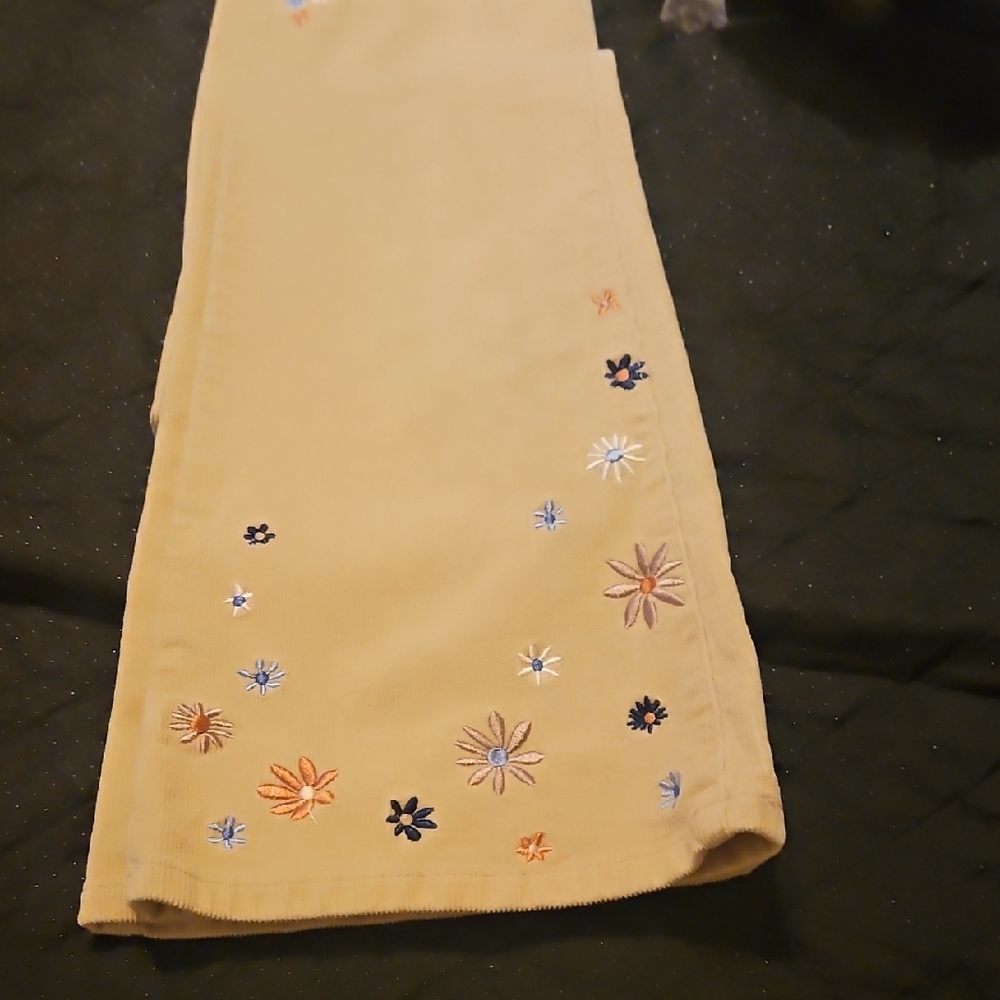 Forever 21 Yellow Floral Embroidered Pants